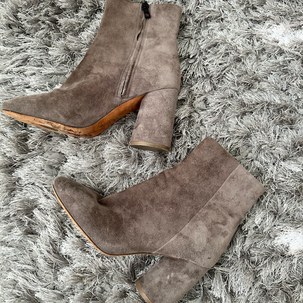 Taupe calfskin boots by Vince.